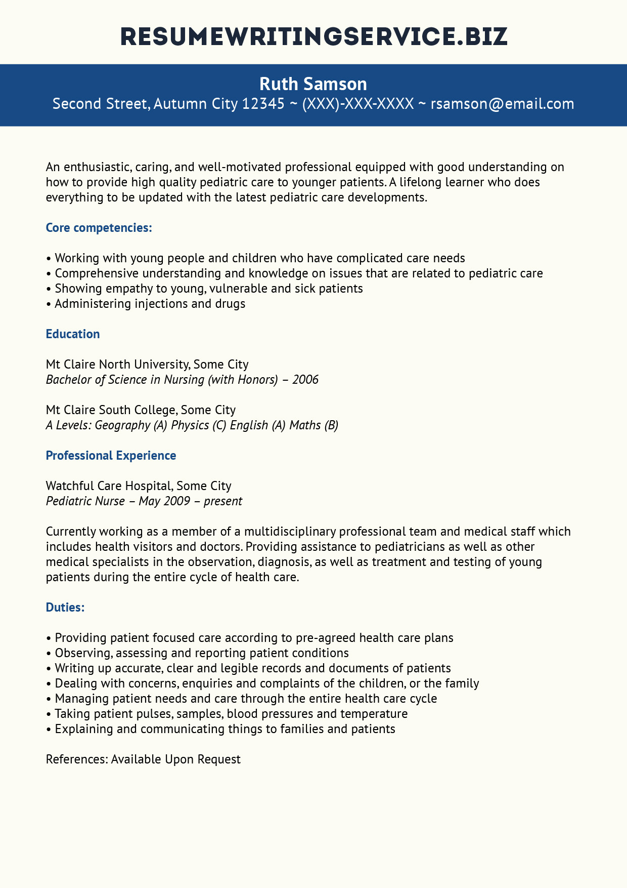 Pediatric Emergency Room Nurse Resume Sample Pediatric Nurse Resume Sample