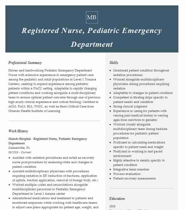 Pediatric Emergency Room Nurse Resume Sample Registered Nurse Pediatric Emergency Department Resume Pediatric Emergency Room Nurse Resume Sample Registered Nurse Pediatric Emergency Department Resume