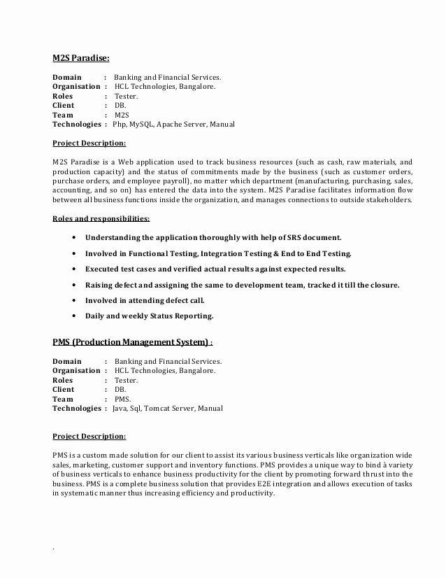 Qa Sample Resume with Banking Experience Sample Qa Tester Resume for Banking Domain Best Resume