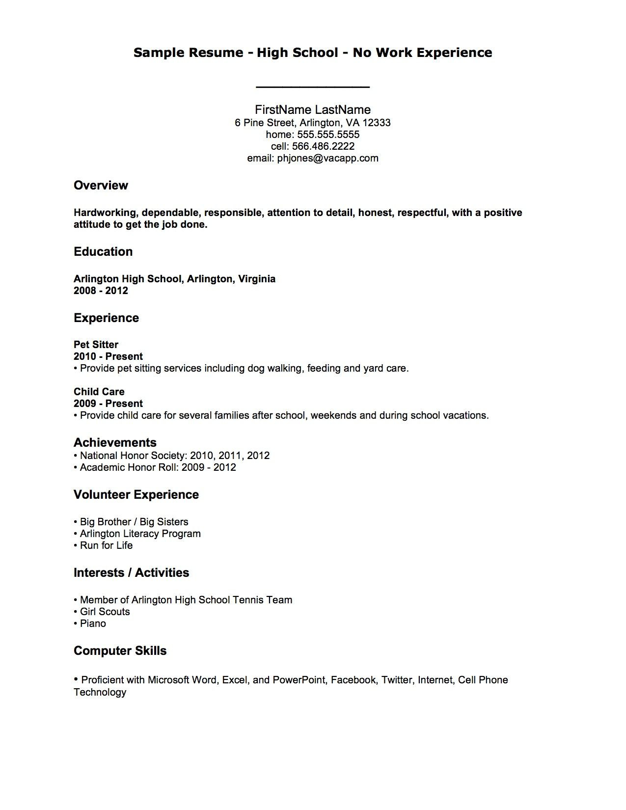 Resume Sample for someone with No Work Experience Resume Examples with No Job Experience , #examples #experience …