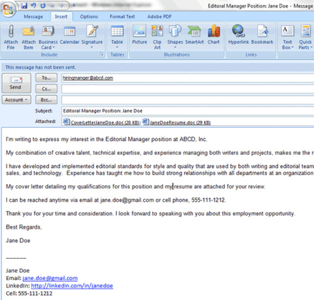 Sample Email Message with attached Resume Resume attached Sample Email for Job Application with