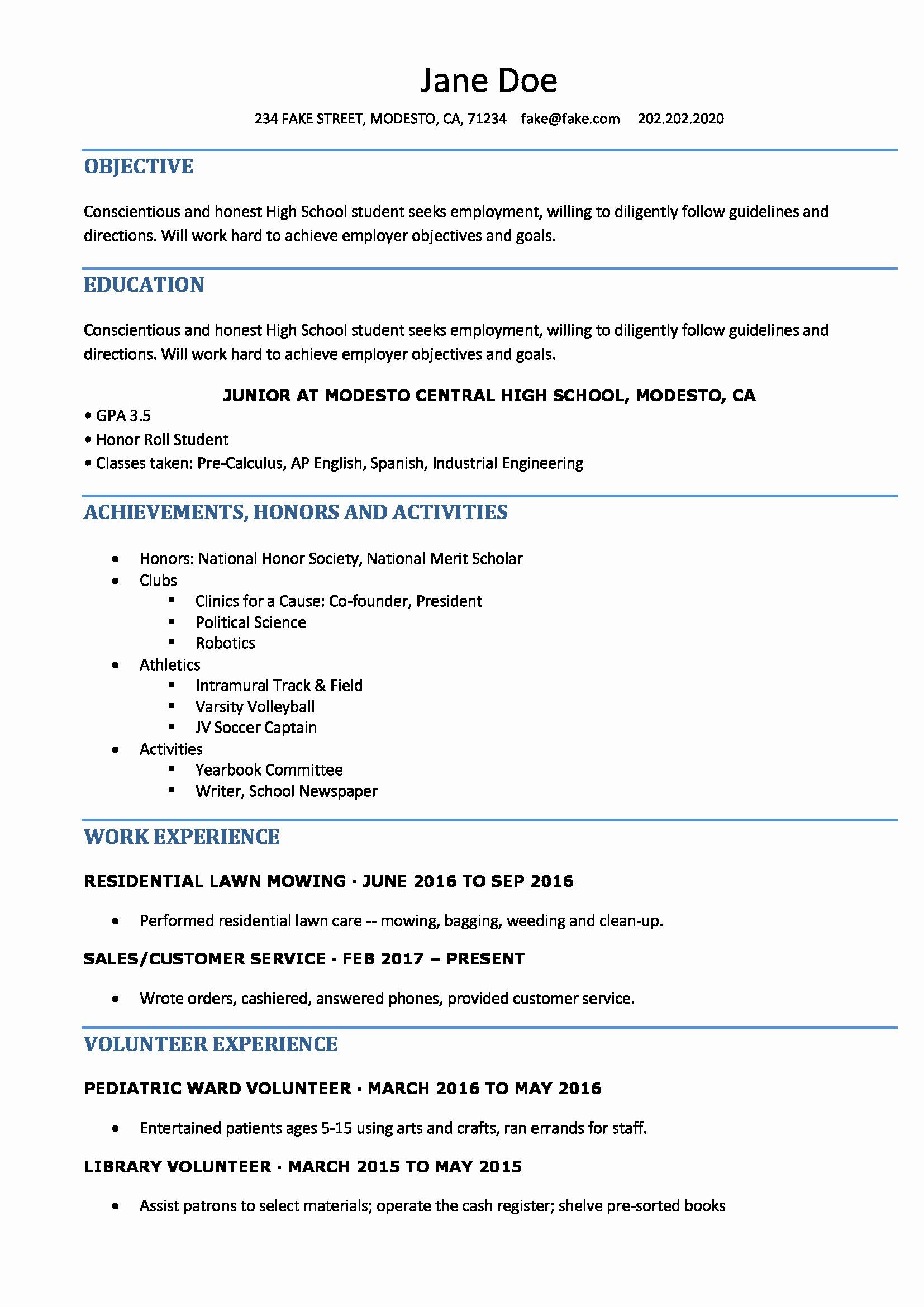 Sample Objective for Resume for High School Student Objective In Resume Sample for Students – Good Resume Examples