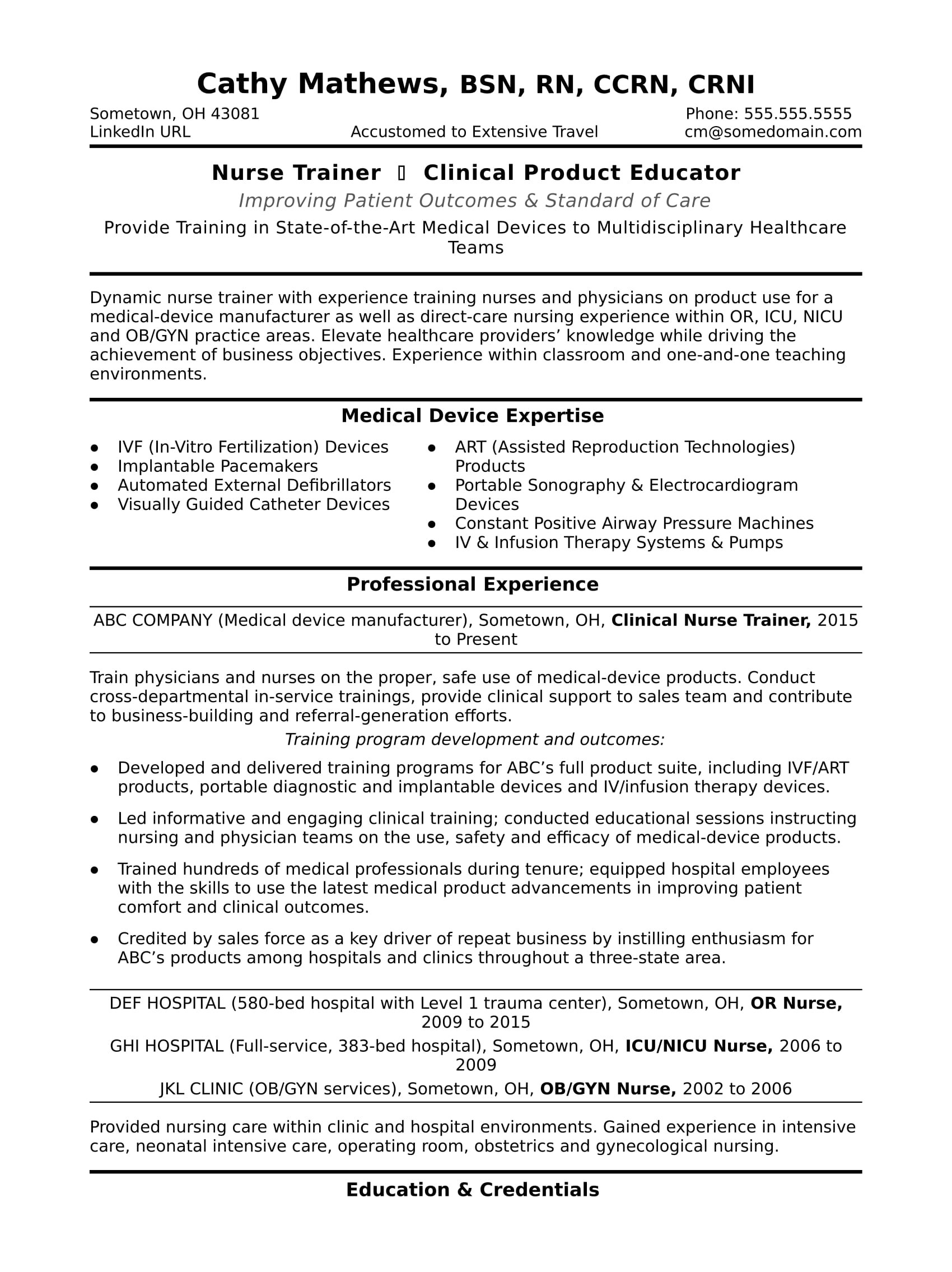 Sample Of Objectives In Resume for Nurses Nurse Trainer Resume Sample Monster.com