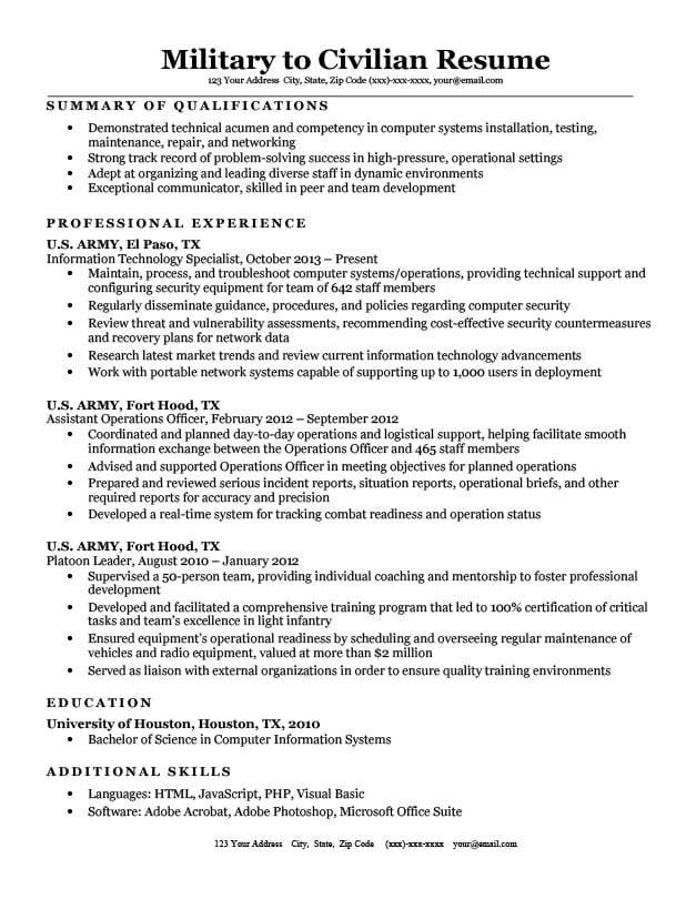 Sample Resume for A Military to Civilian Transition Sample Resume for A Militarytocivilian Transition Expert