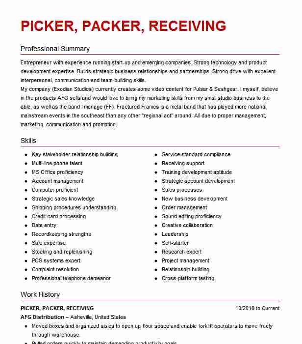Sample Resume for A Mover and Packer Packer Shipper Mover Resume Example Marion Illinois