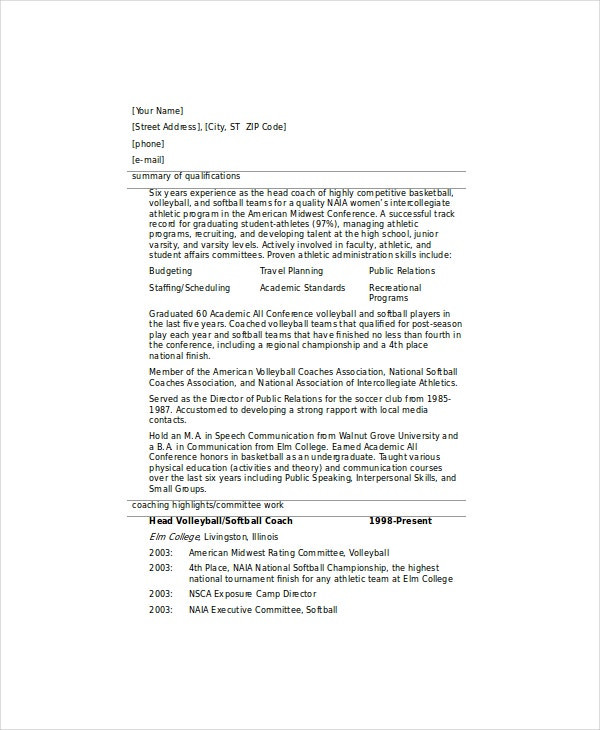 Sample Resume for A soccer Coach 12 Coach Resume Templates Pdf Doc