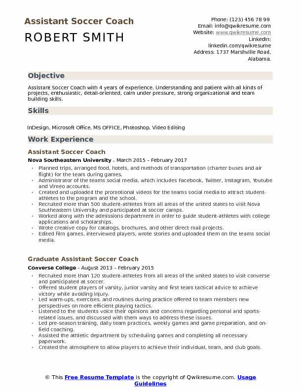 Sample Resume for A soccer Coach assistant soccer Coach Resume Samples