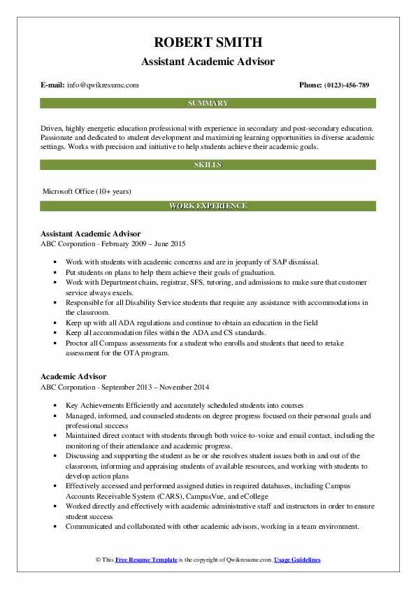 Sample Resume for Academic Advisor Position Academic Advisor Resume Samples