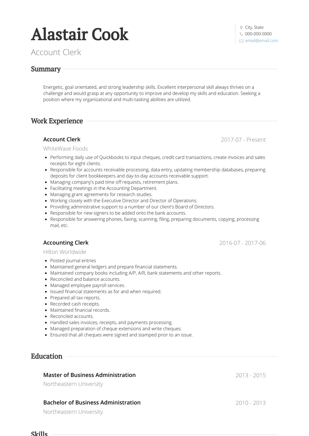Sample Resume for Accounting Clerk with Experience Accounting Clerk Resume Samples and Templates