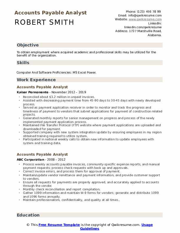 Sample Resume for Accounts Payable Analyst Accounts Payable Analyst Resume Samples