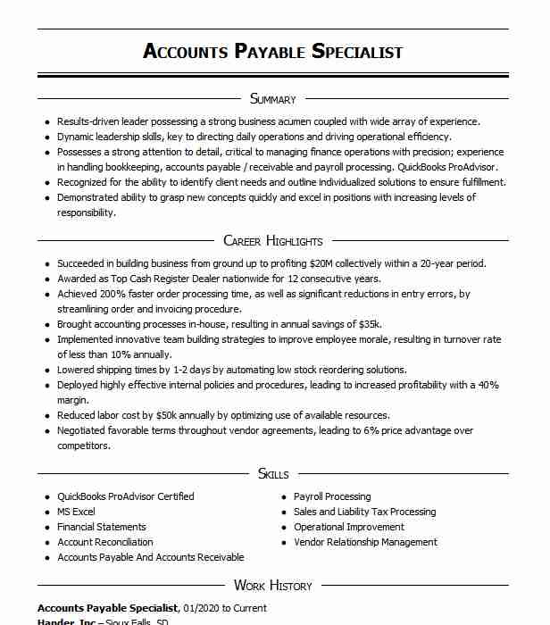 Sample Resume for Accounts Payable Specialist Accounts Payable Specialist Resume Example Usnr Longview
