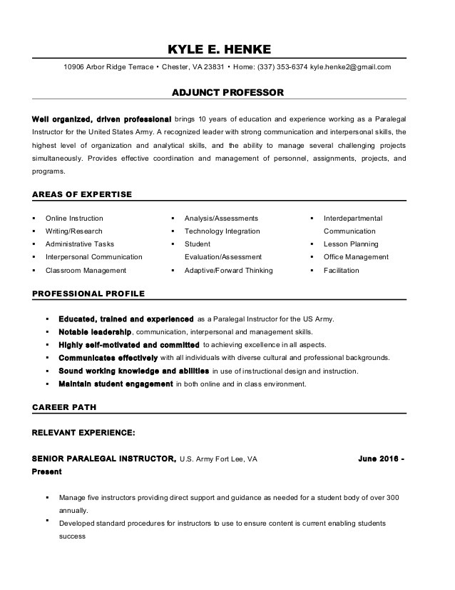 Sample Resume for Adjunct Professor Position Adjunct Professor Resume Sample