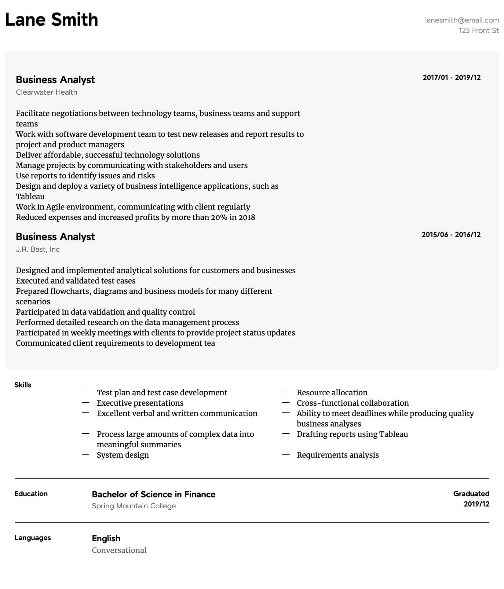 Sample Resume for Business Analyst Position Business Analyst Resume Samples All Experience Levels Resume …