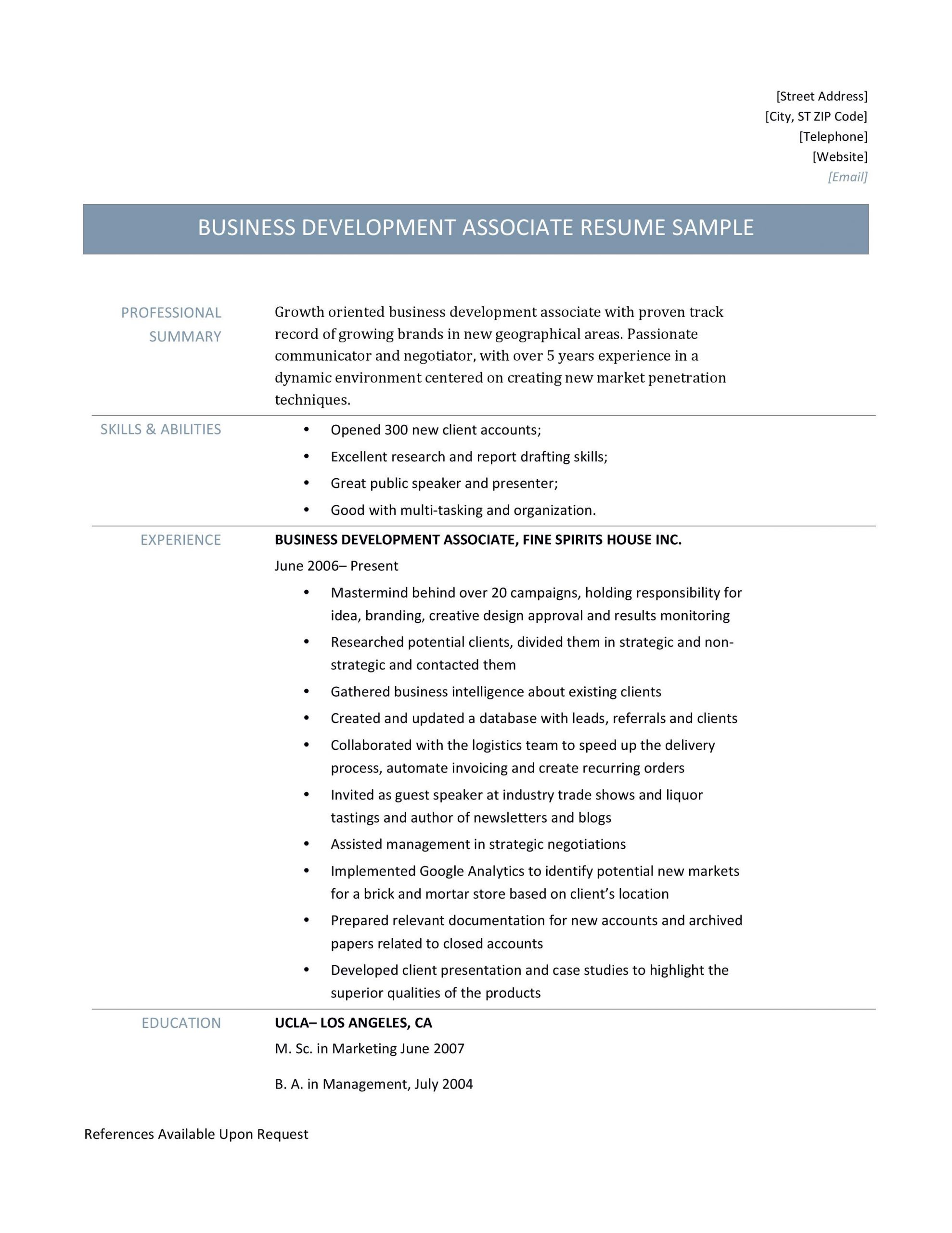 Sample Resume for Business Development associate Fresher Business Development associate Resume Template and Job