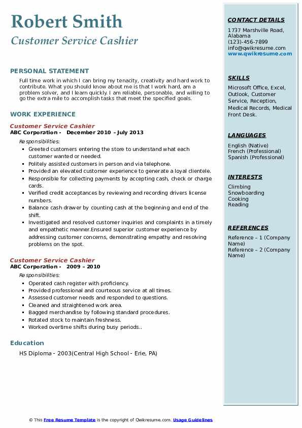 Sample Resume for Cashier and Customer Service Customer Service Cashier Resume Samples