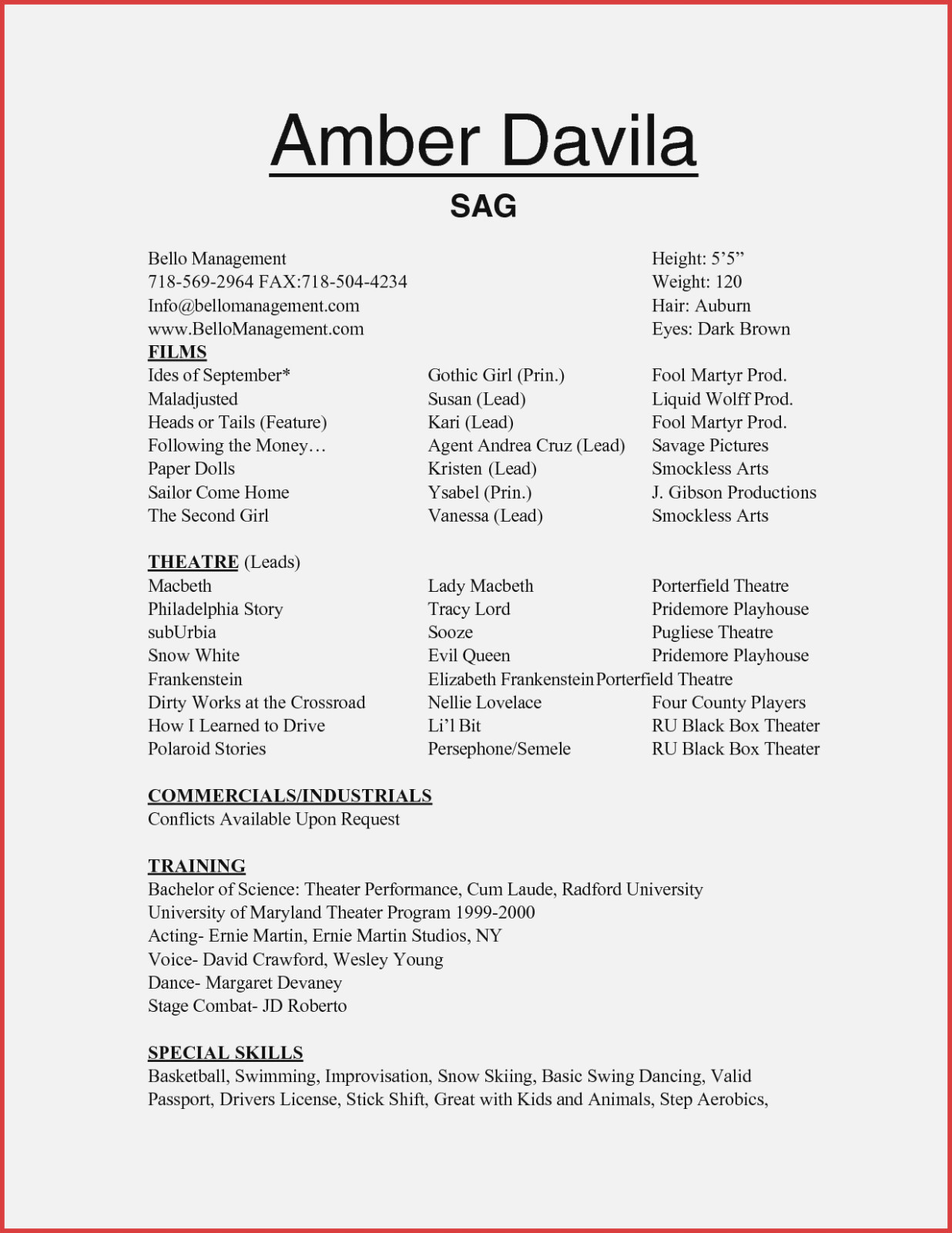 Sample Resume for Child Actor with No Experience Seven New thoughts About Acting Resume No Experience that