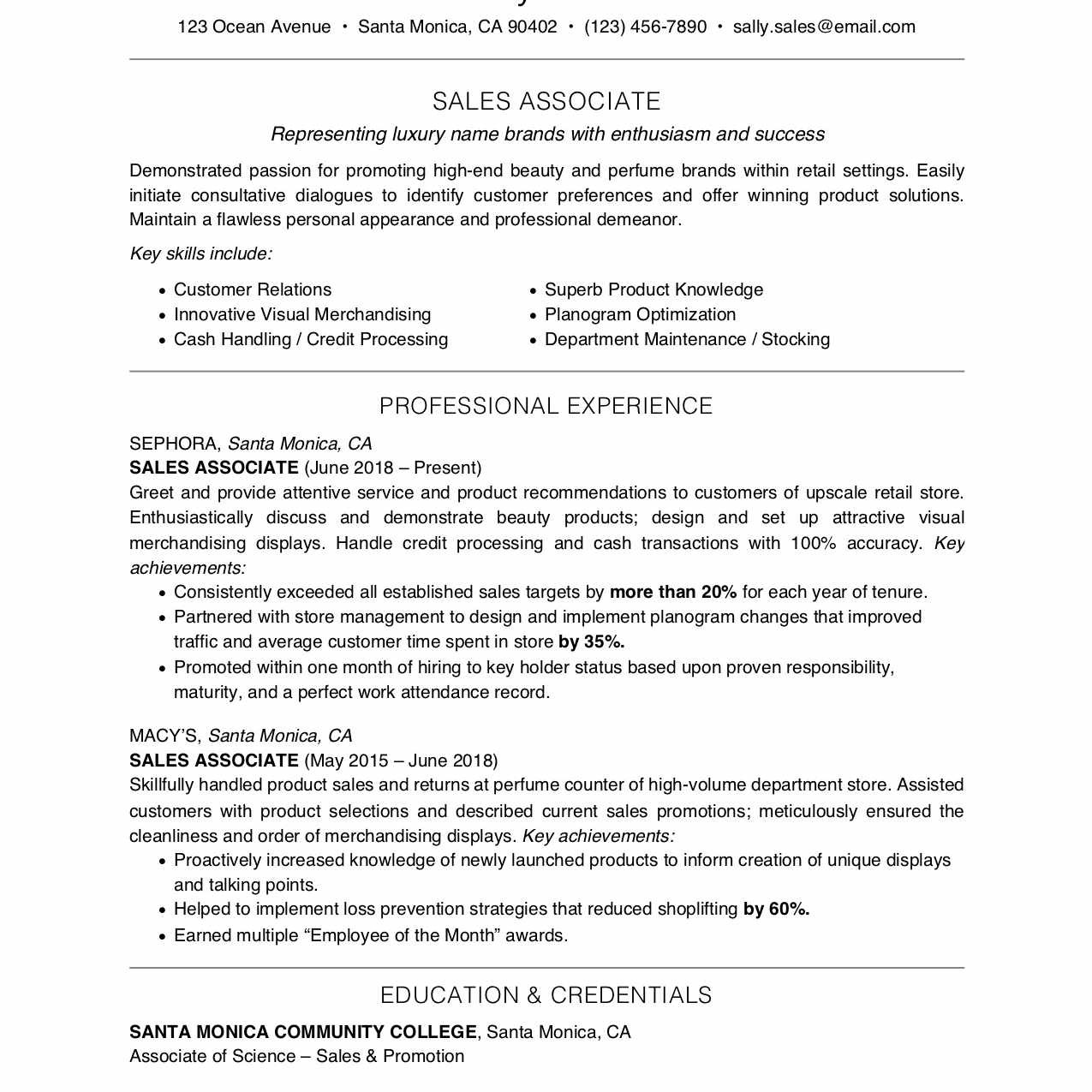 Sample Resume for Clothing Store Sales associate Important Skills for Sales associate Jobs