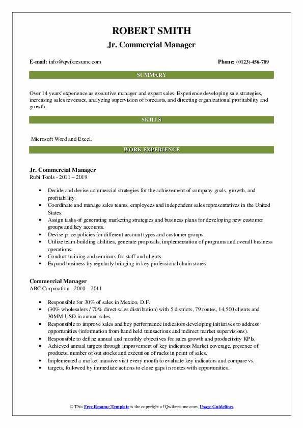 Sample Resume for Commercial Manager In India Mercial Manager Resume Samples
