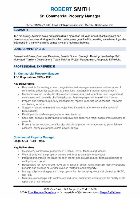 Sample Resume for Commercial Manager In India Mercial Property Manager Resume Samples