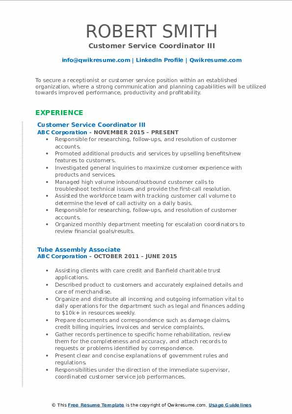 Sample Resume for Customer Service Coordinator Customer Service Coordinator Resume Samples Sample Resume for Customer Service Coordinator Customer Service Coordinator Resume Samples