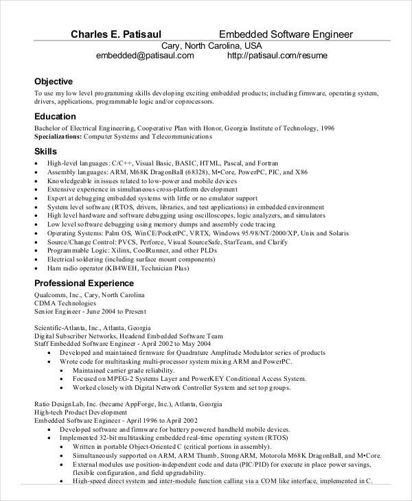 Sample Resume for Embedded software Engineer Fresher Good Best Resume format for Freshers software Engineers