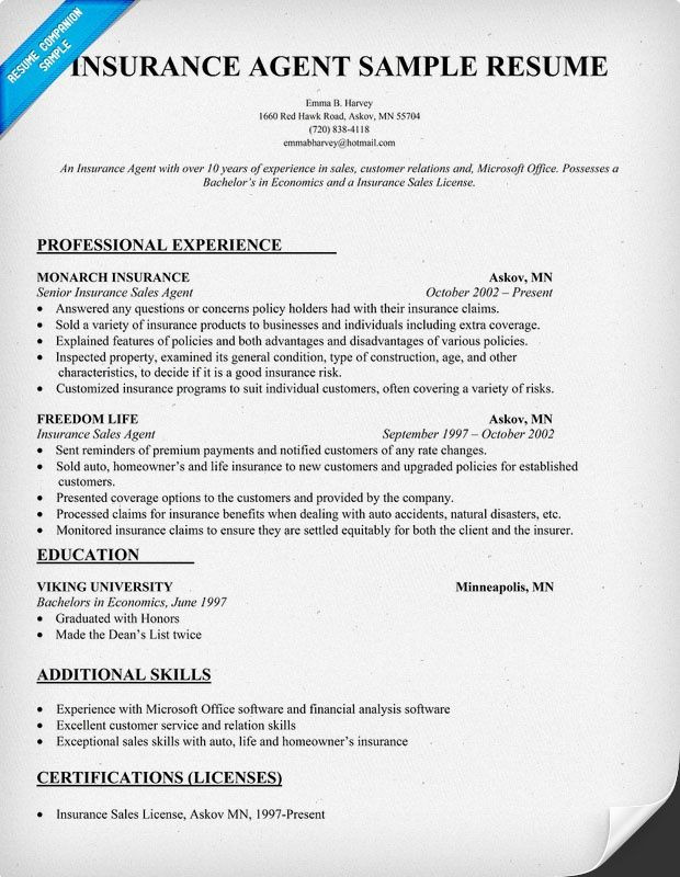 Sample Resume for Experienced Insurance Professional Insurance Internships