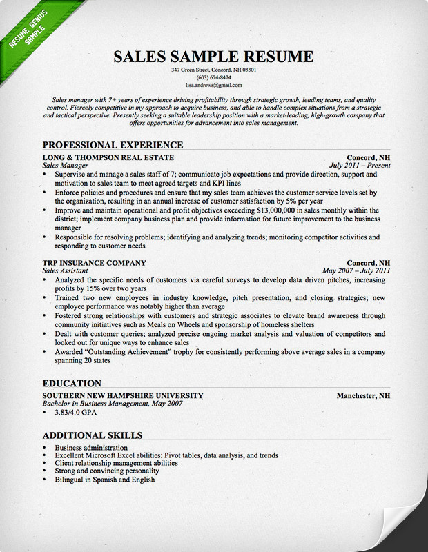 Sample Resume for Experienced Insurance Professional Insurance Sales Resume Sample