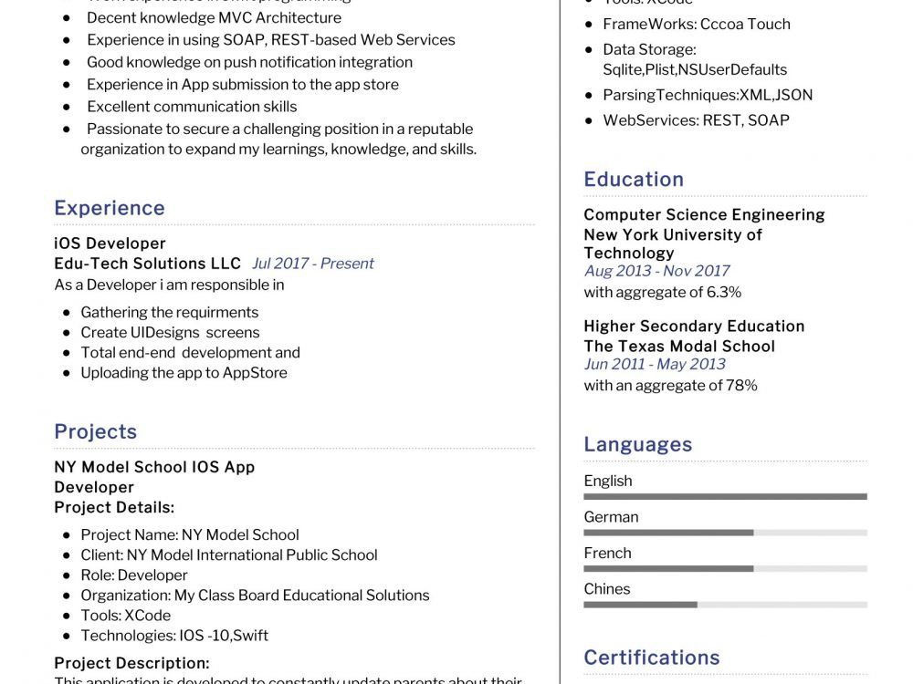 Sample Resume for Experienced Ios Developer Ios Developer Resume Sample Resumekraft