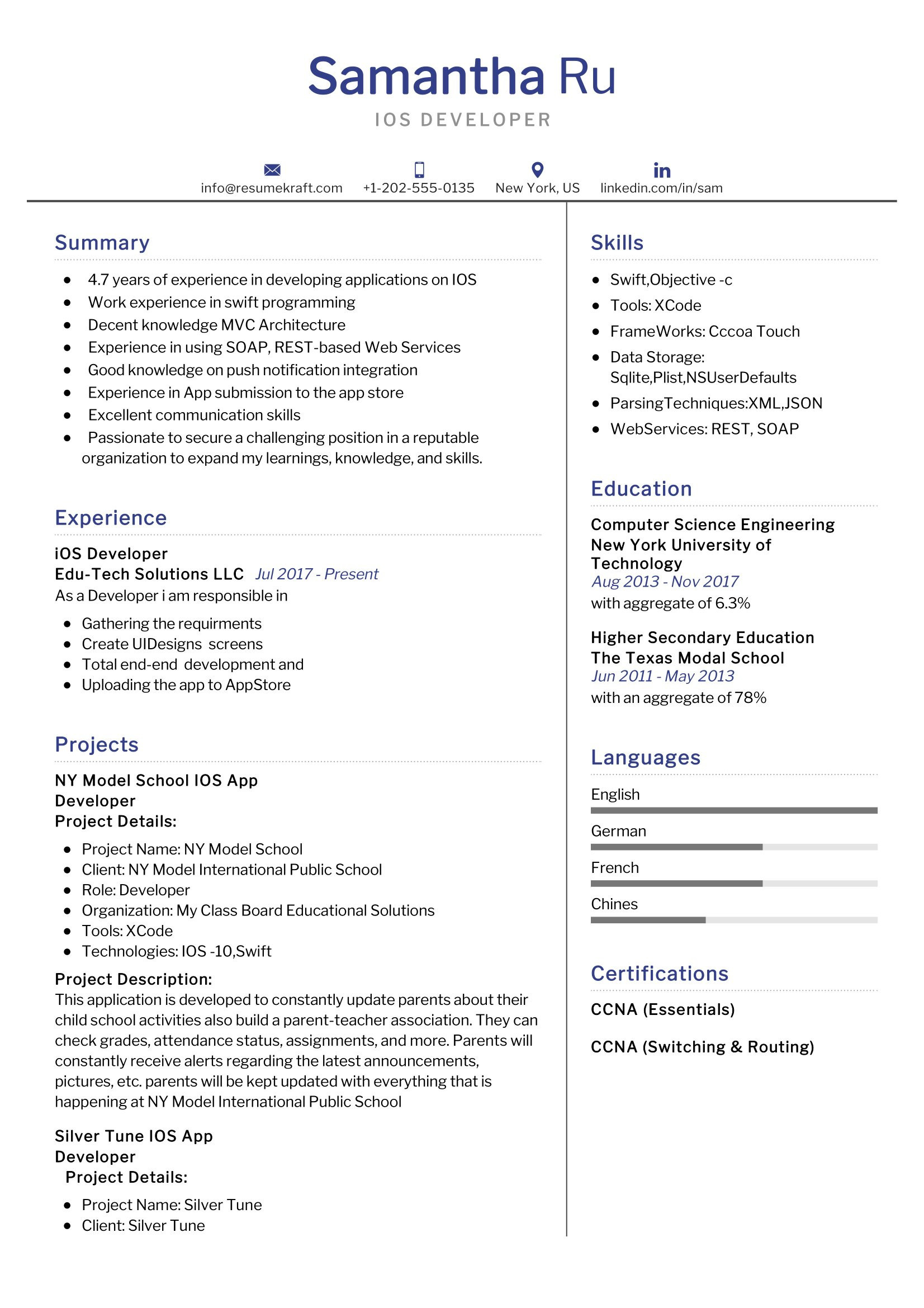 Sample Resume for Experienced Ios Developer Ios Developer Resume Samples