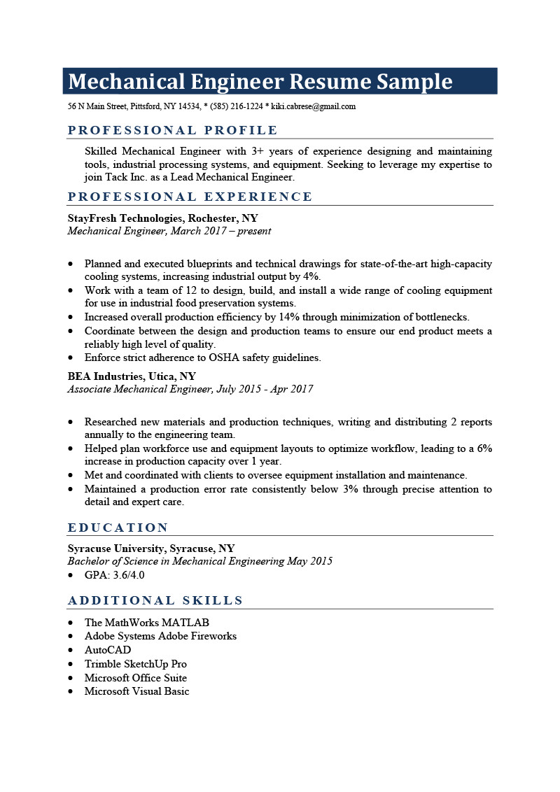 Sample Resume for Experienced Mechanical Engineer Free Download Mechanical Engineer Resume Sample & Writing Tips