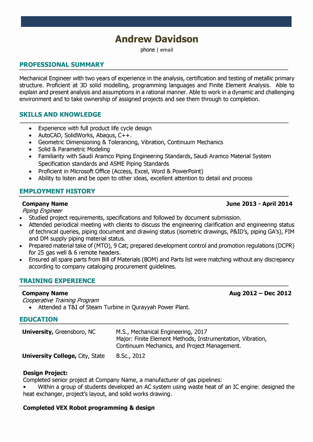 Sample Resume for Experienced Mechanical Engineer Pdf √ 20 Experienced Mechanical Engineer Resume