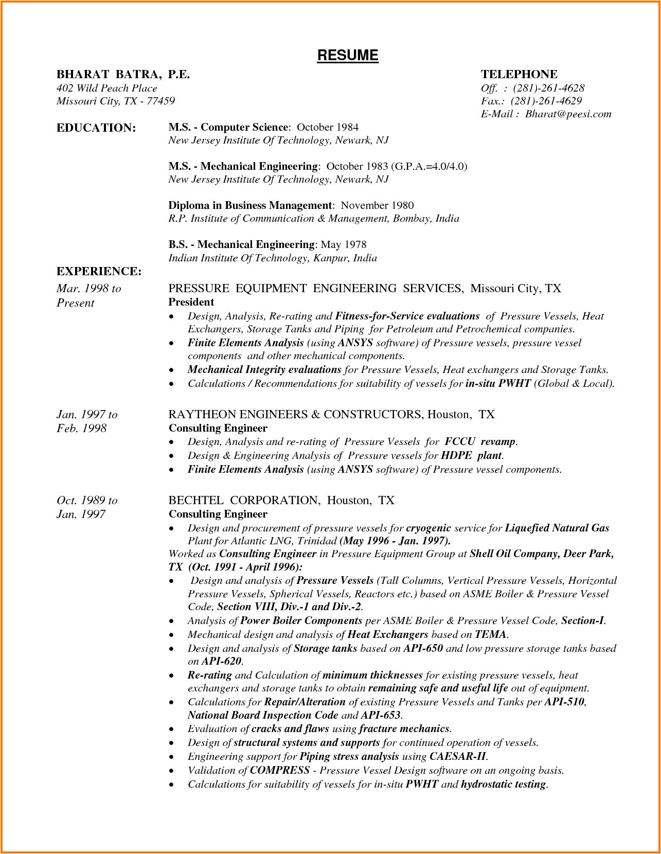 Sample Resume for Experienced Mechanical Engineer Resume Samples for Experienced Mechanical Engineers