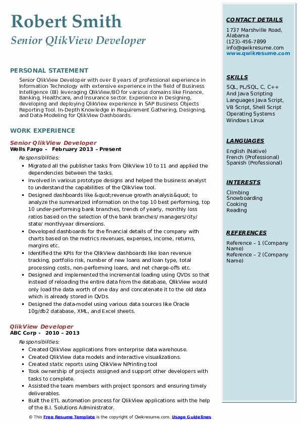 Sample Resume for Experienced Qlikview Developer Qlikview Developer Resume Samples