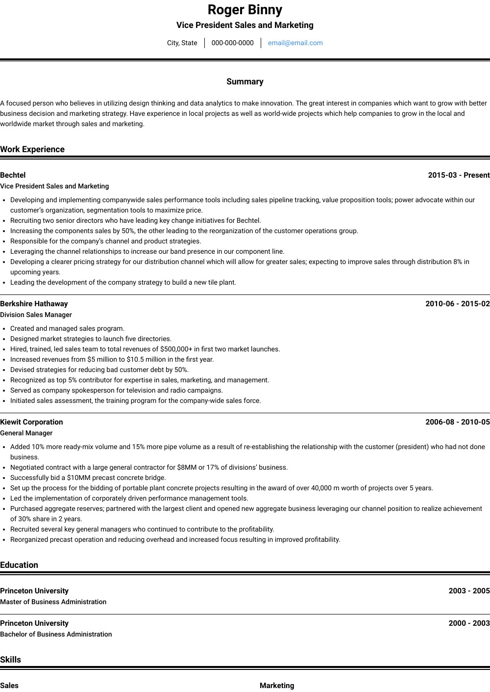 Sample Resume for Experienced Sales and Marketing Professional Sales and Marketing Resume Samples & Templates