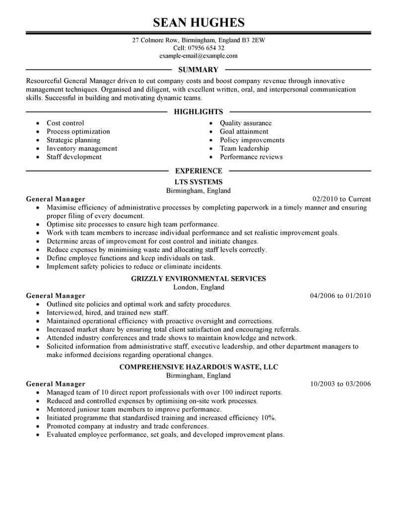 Sample Resume for General Manager Position General Manager Of Operations Resume October 2021