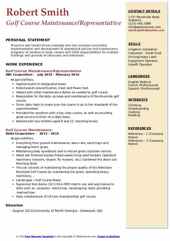 Sample Resume for Golf Course Maintenance Golf Course Maintenance Resume Samples