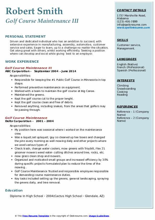 Sample Resume for Golf Course Maintenance Golf Course Maintenance Resume Samples