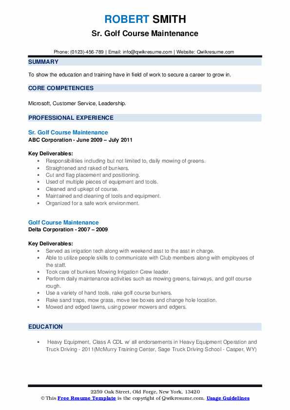 Sample Resume for Golf Course Maintenance Golf Course Maintenance Resume Samples