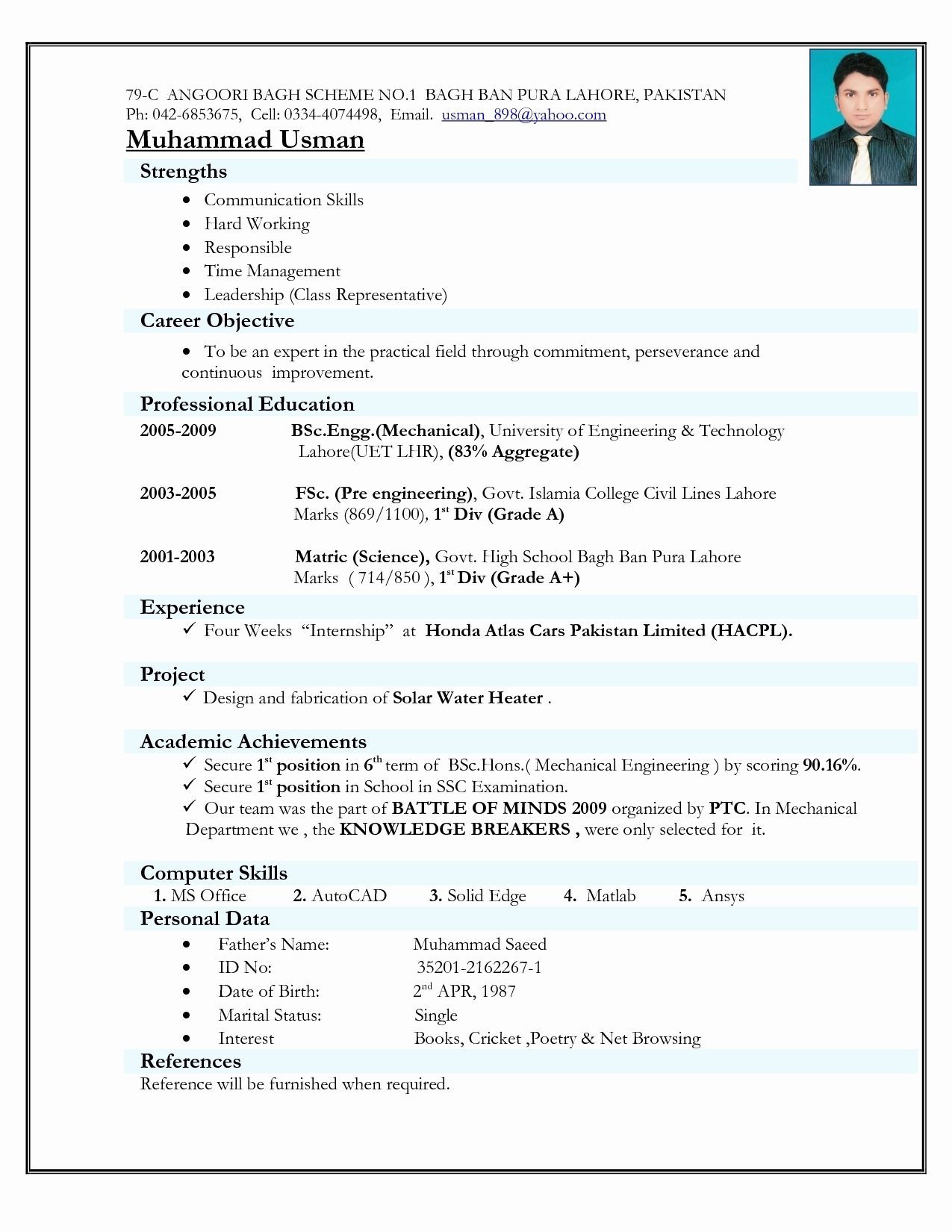 Sample Resume for Government Job In India Resume format Used In India – Resume Templates Resume format …