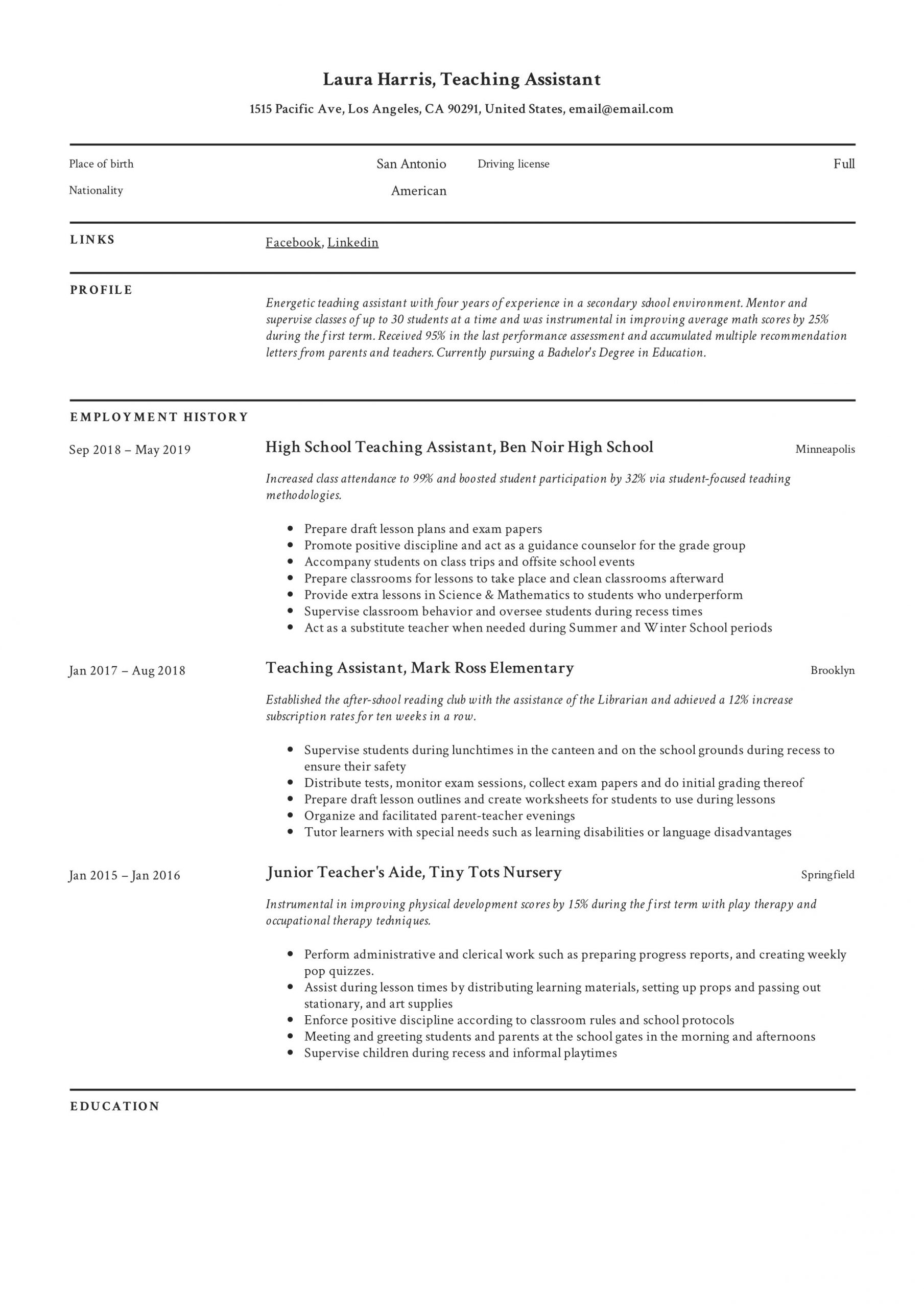 Sample Resume for Graduate assistant Position Teaching assistant Resume & Writing Guide  12 Templates Pdf