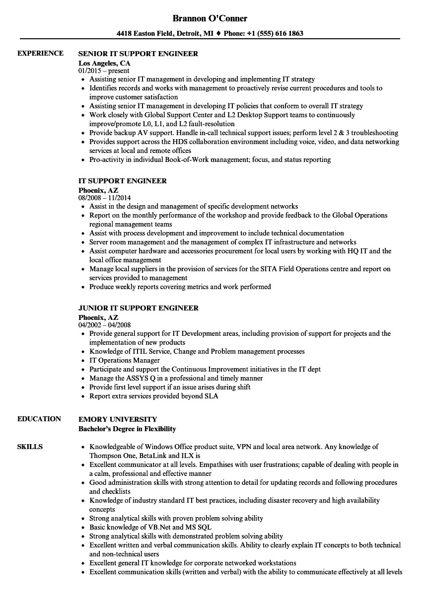 Sample Resume for L1 Support Engineer L1 Support Engineer Resume Briefkopf Beispiele