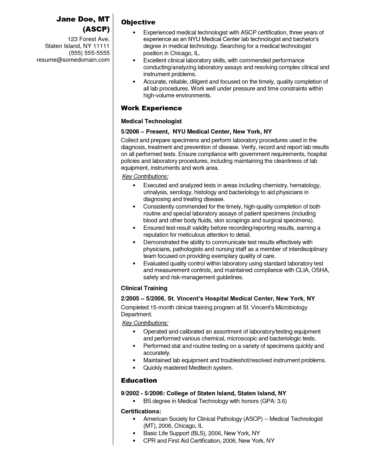 Sample Resume for Medical Technologist Fresh Graduate Philippines Medical Technologist Resume