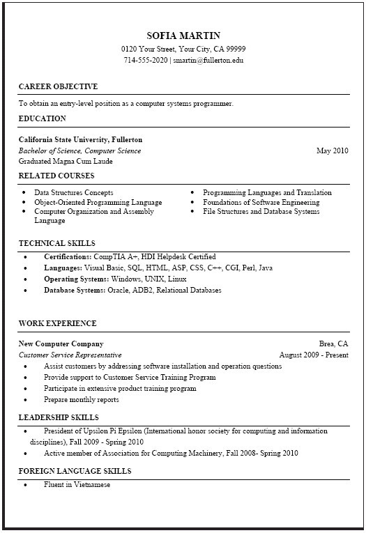 Sample Resume for Ms In Us Computer Science Sample Resume for Cse Students