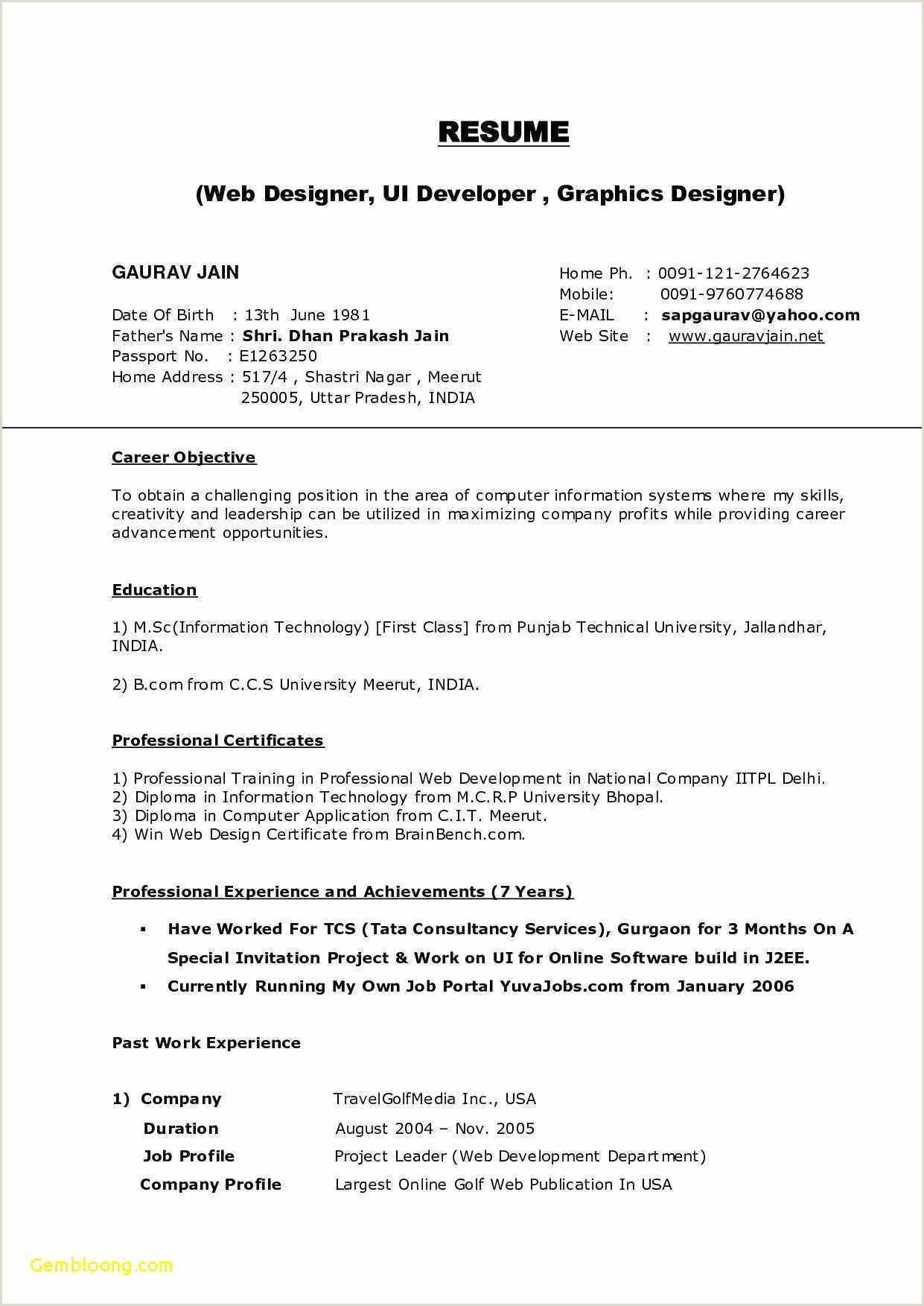 Sample Resume for Msc Biochemistry Freshers Graduate Fresher Resume Resume format for Msc Chemistry