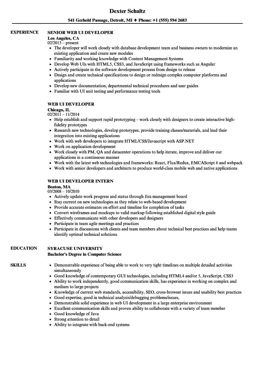 Sample Resume for Net Developer with 2 Year Experience Web Ui Developer Resume Samples Velvet Jobs