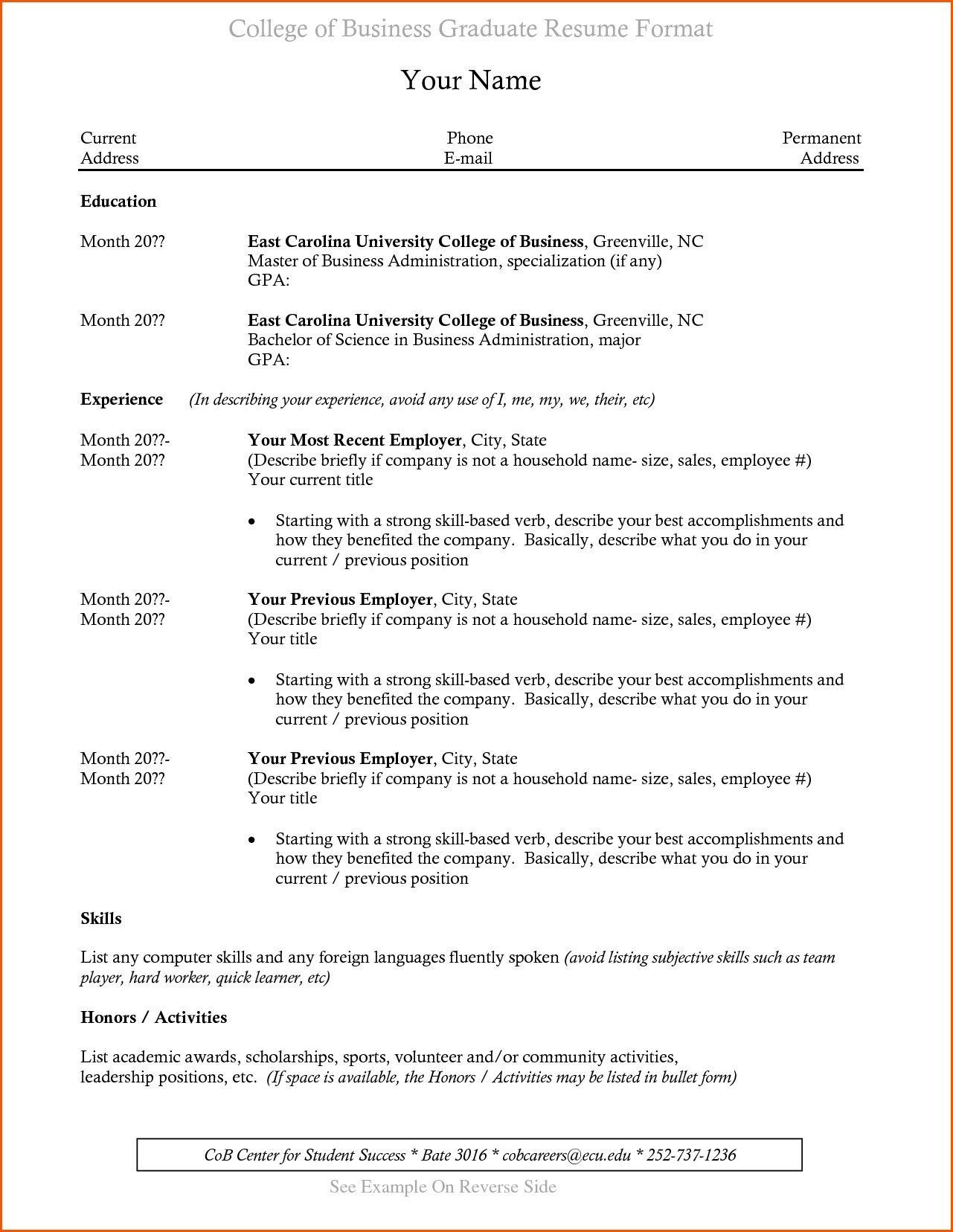 Sample Resume for New College Graduate Resume Templates Recent College Graduate
