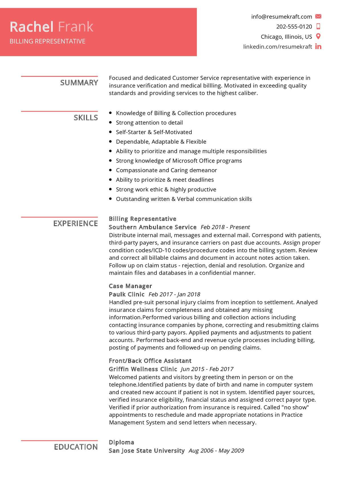 Sample Resume for Patient Service Representative Billing Representative Resume Sample 2021 Writing Guide & Tips …