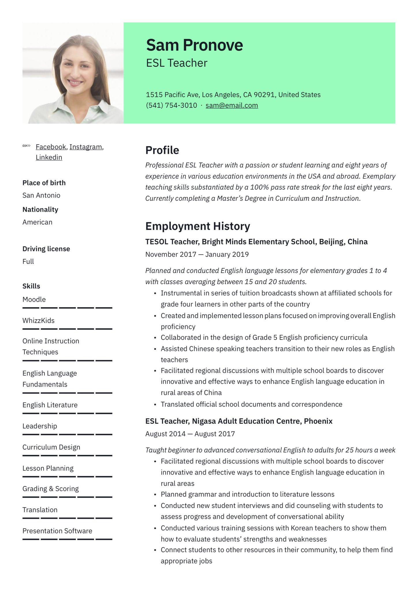 Sample Resume for Private School Teacher 19 Esl Teacher Resume Examples & Writing Guide 2020 Sample Resume for Private School Teacher 19 Esl Teacher Resume Examples & Writing Guide 2020