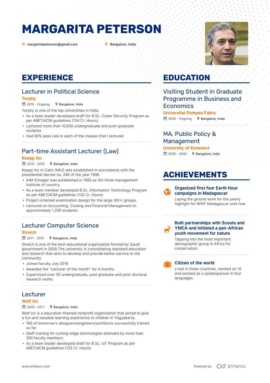 Sample Resume for Professors In Universities Download: Lecturer Resume Example for 2021 Enhancv.com