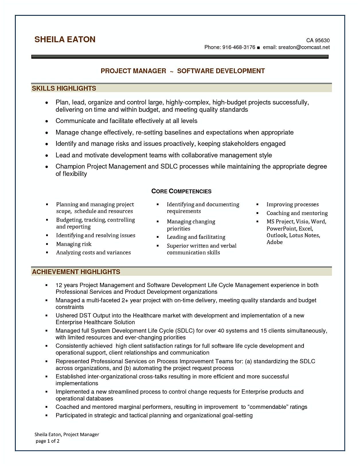 Sample Resume for Project Manager It software software Project Manager Resume Sample , software Project Manager …